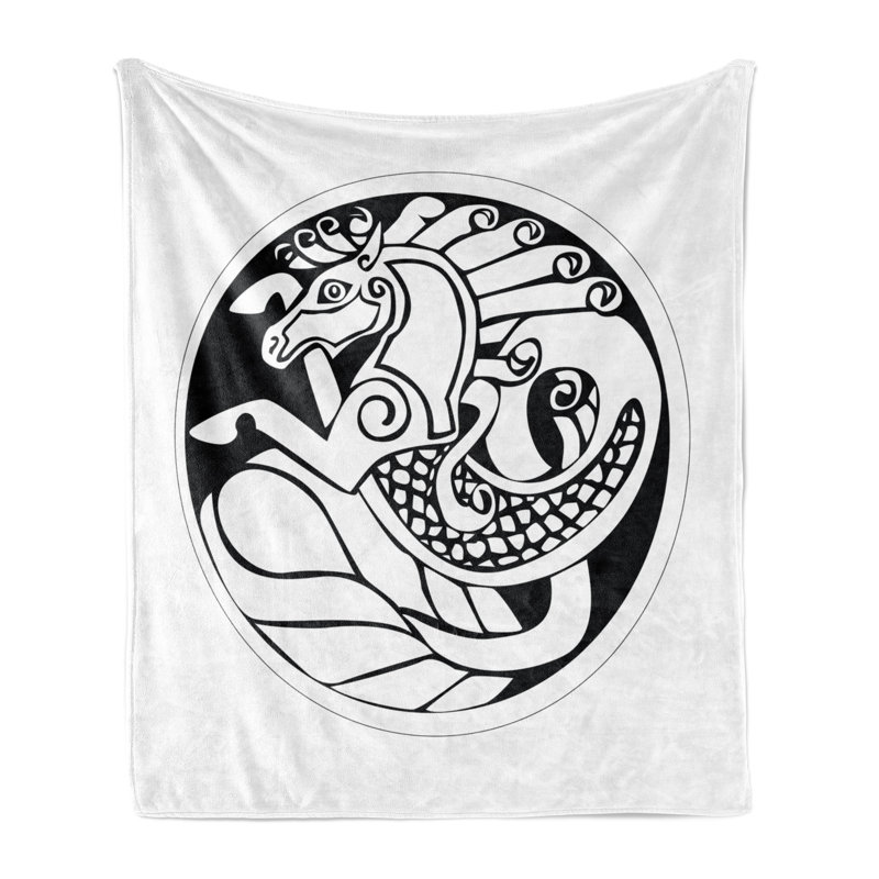 Ambesonne Celtic Fleece Throw Blanket Druidic Unicorn, 60" W x 80" L