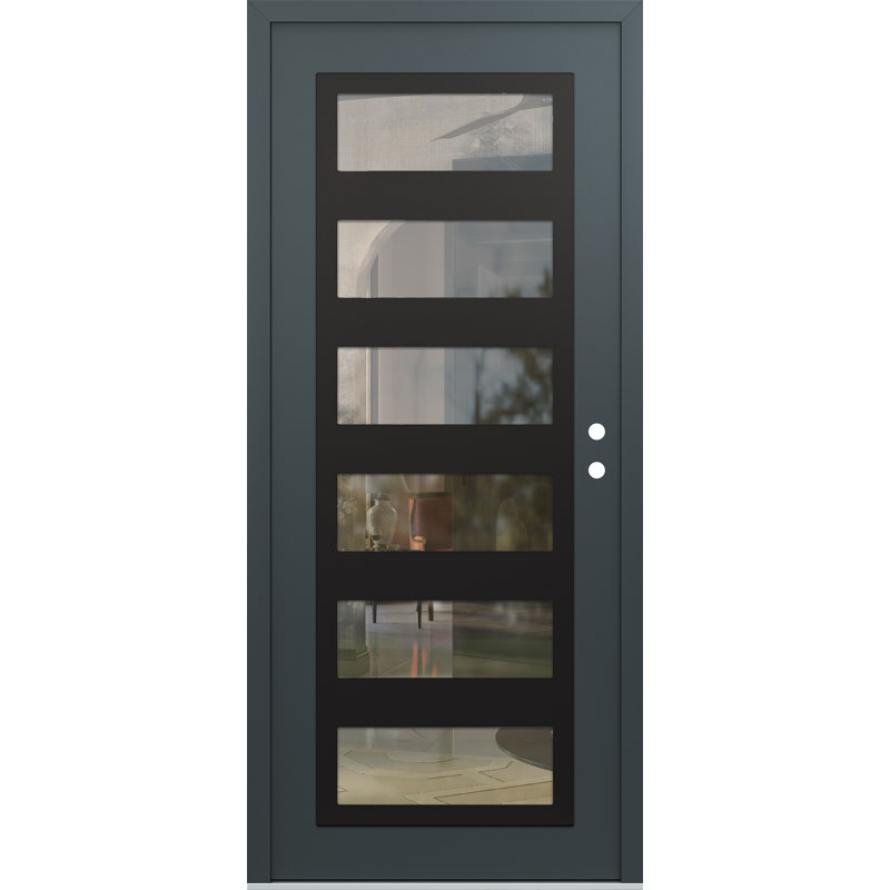 C9 droite 36 po X 80 po Porte d'entrée à panneau pré-montée en verre anthracite et anthracite à panneaux, Oui, Clair