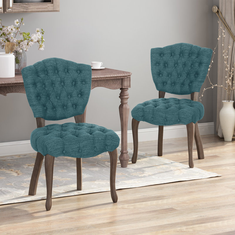 Chaise Parsons rembourrée et capitonnée Richard, Sarcelle