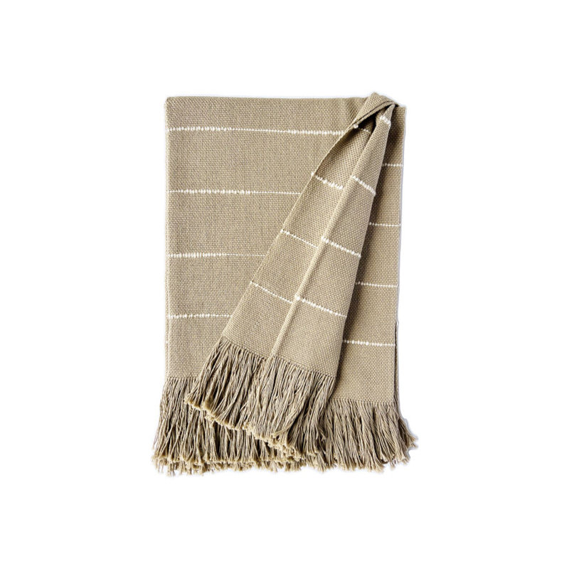 Pampa Hand Woven Throw Blanket, Camel/White Striped