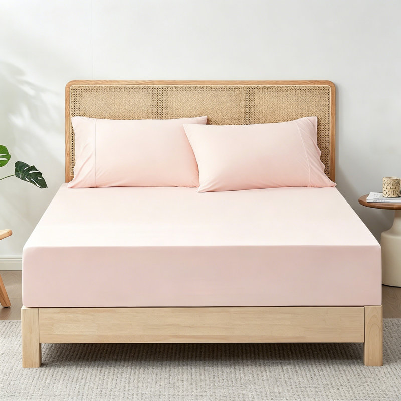 Cooling Fitted Sheet Set With 2 Pillowcases, 3PCS Breathable Sheet Set with Deep Pocket For Hot Sleepers, Pink, Queen