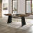 7-Piece Dining Table Set, Seats 6, 82.7" Oak Table with Black X-Shape Metal Legs & 6 Grey Curved-Back Chairs