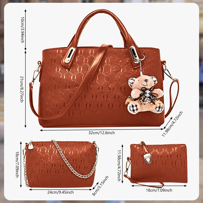 4 pièces / ensemble Sacs à main en cuir pour femme Sac à bandoulière Messenger, Brun
