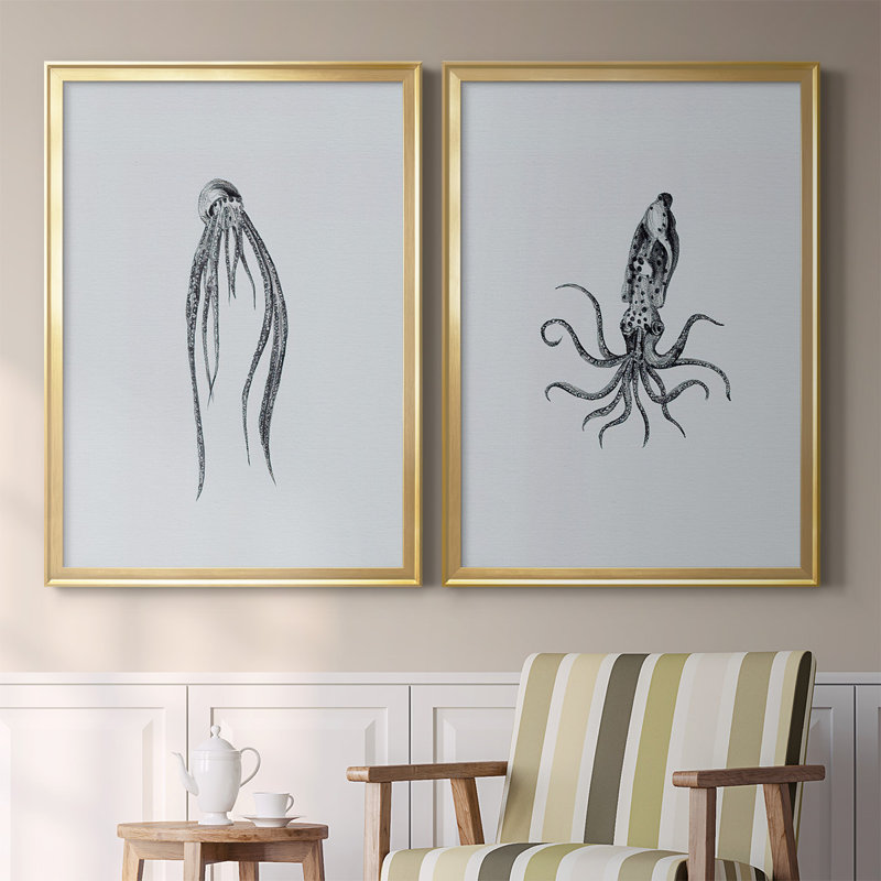 Marine Life I - Ensemble de 2 reproductions d'art sur toile encadrées, H 30,5 po x l 45 po x P 1,25 po, Or