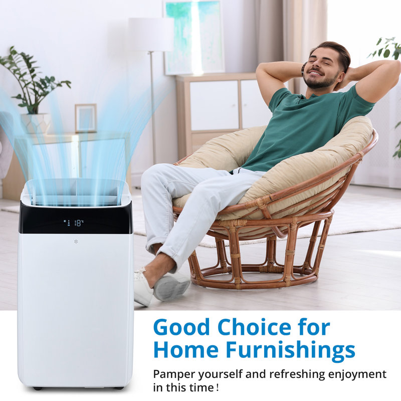 14,000 BTU Portable Air Conditioner with Built-In Dehumidifier, Easy to Move Small AC Unit with Remote Control, Window Mount Exhaust Kit, for Rooms Up to 750 Sq. Ft.