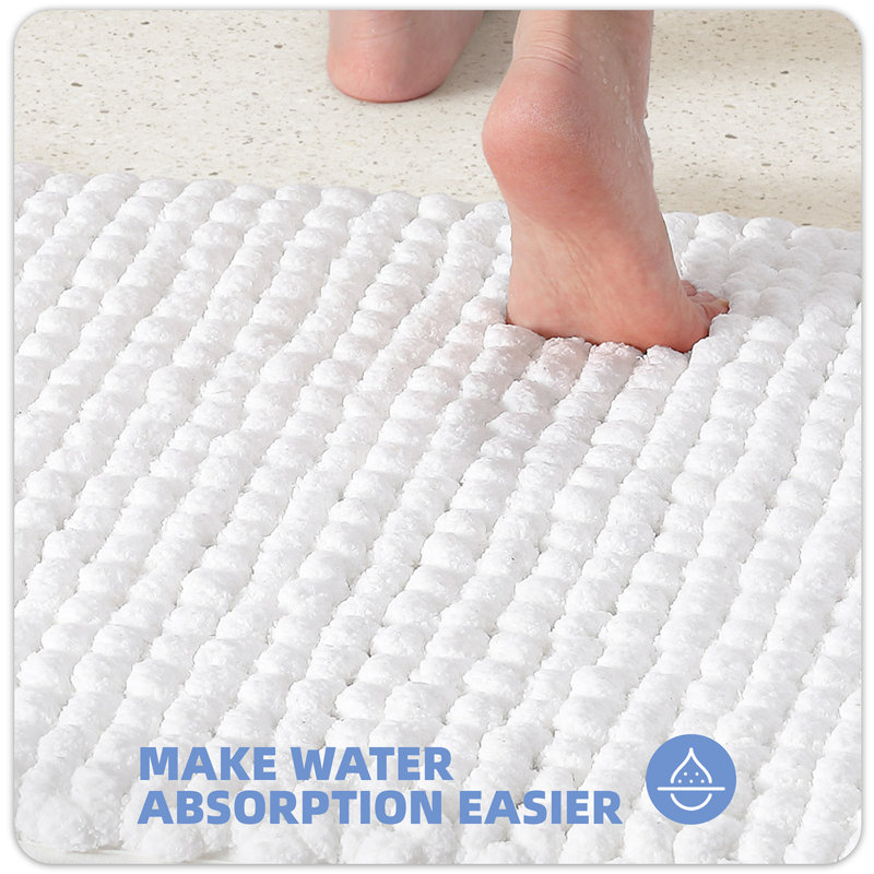 Droitwich Chenille Bath Rug, Single - 24" W x 59" L, White