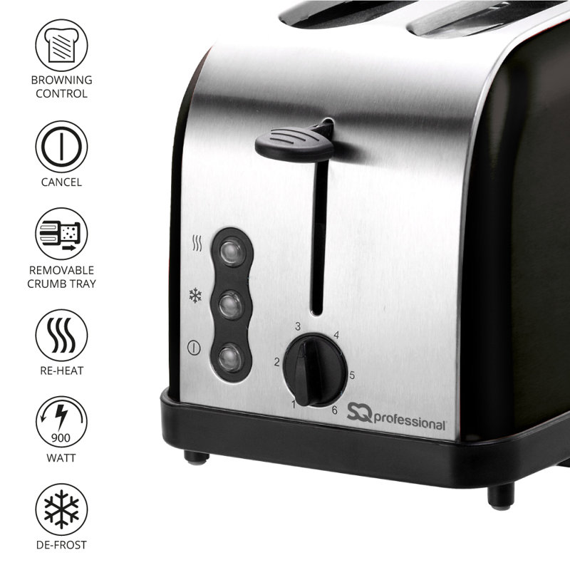 SQ Professional Gems 2 slice Toaster with Removable Crumb Tray, Onyx (Black)