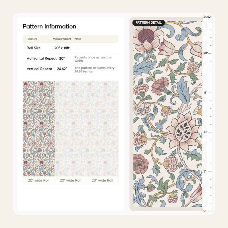 Rouleau de fleurs William Morris, Beige