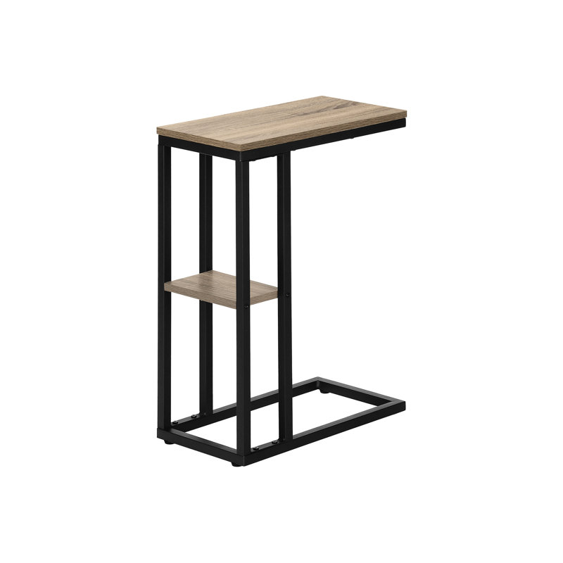 Table de bout moderne pour chambre à coucher et salon, stratifié brun, structure en métal, surface taupe foncée, base et espace peu encombrant
