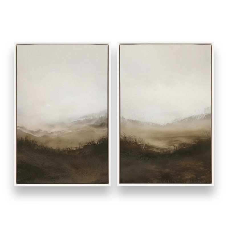 Fogbound Meadows Set of 2 Canvas Prints in a Frame,, 18.75" H x 25.5" W x 1.75" D, Opaque White Floater Framed