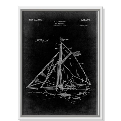 Voilier 1 «Blueprint - Black - Floater Frame», impression sur toile