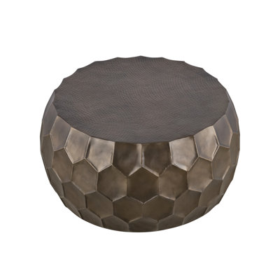 32" Round Aluminum Coffee Table, Gold - Colored, Hand Hammered Work, No Assembly For Living Area Finish, Needed Room Decor Focal Setup