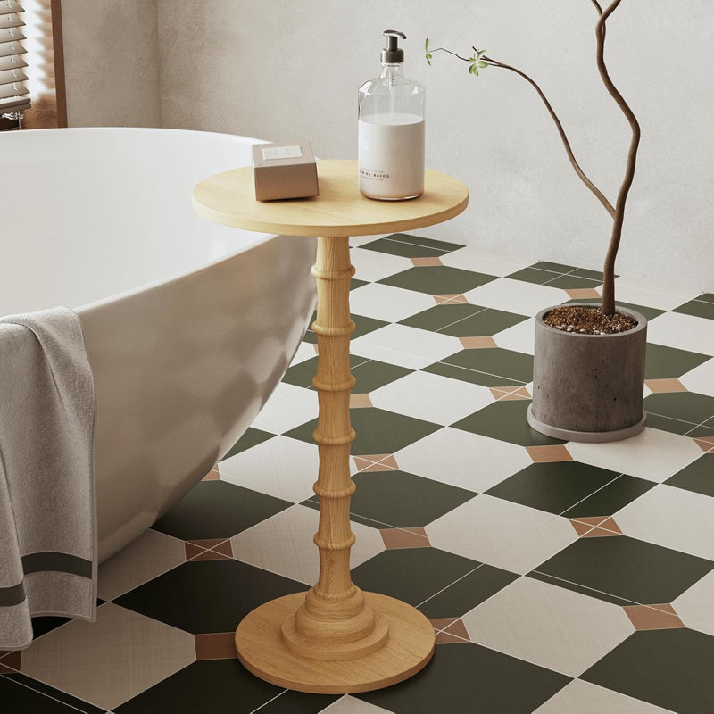 Table d'appoint ronde, petite table basse pour petits espaces, table de chevet moderne avec pieds en bois massif pour le salon, la chambre à coucher, les coins et le bureau (chêne)