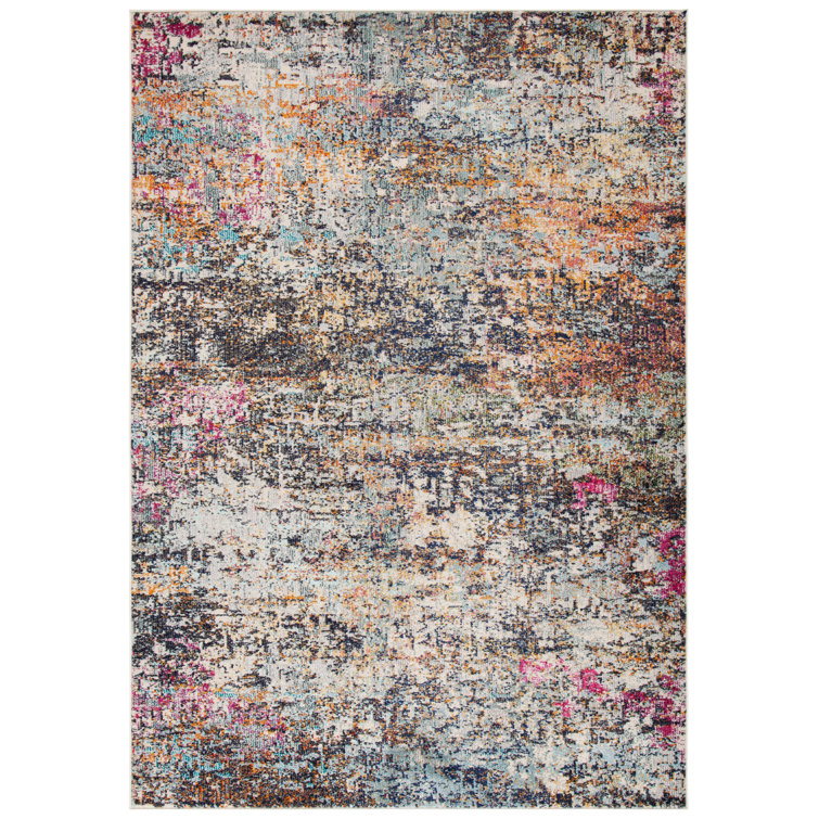 Felty Abstract Machine Made Power Loom Polypropylene Area Rug in Black/Gold