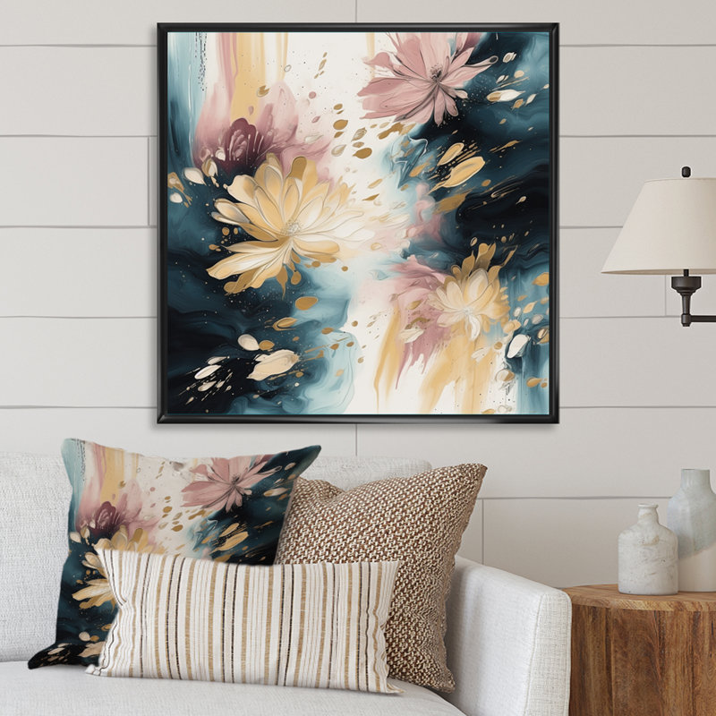 «Robutti Pink and Beige Blooming Abstractions II», reproduction sur toile, H 30 po x l 30 po x P 1 po, Cadre flottant noir
