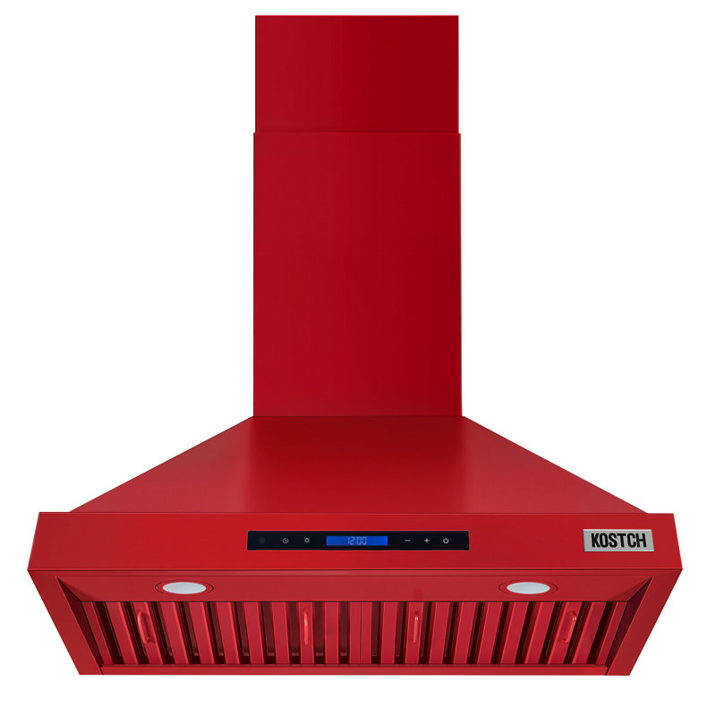 Hotte murale à conduit 30 pouces en acier inoxydable Kostch, puissance d'aspiration de 600 pi³ / min avec commande à écran tactile, filtres amovibles et lumières DEL, rouge