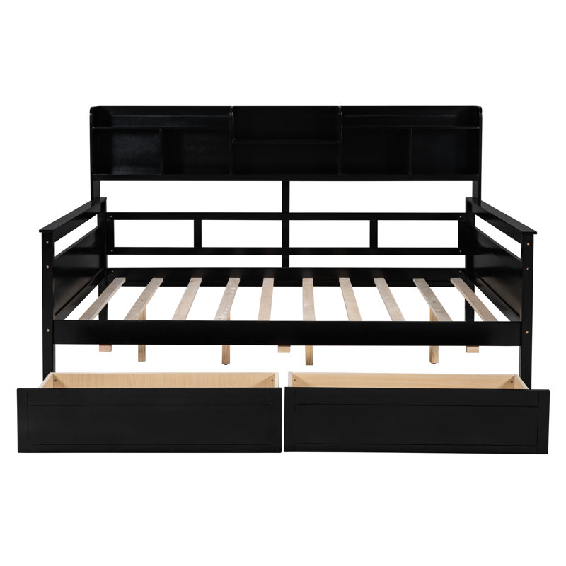 Full Size Daybed In , Two Drawers, Bedside Shelf And Wood Slat Support, Good For Home Entertainment Support Shelf, Decor
