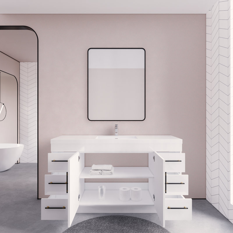 Verda 59.44'' Single Bathroom Vanity with Acrylic Top, White