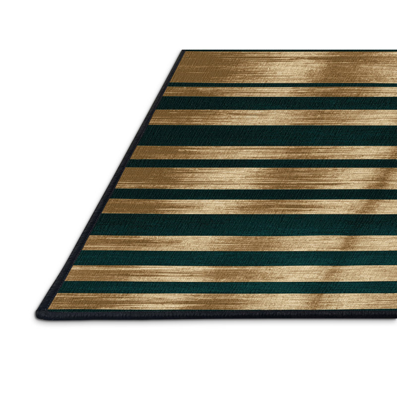 Tapis vert à rayures horizontales lavable à la machine, Rond 3 pi