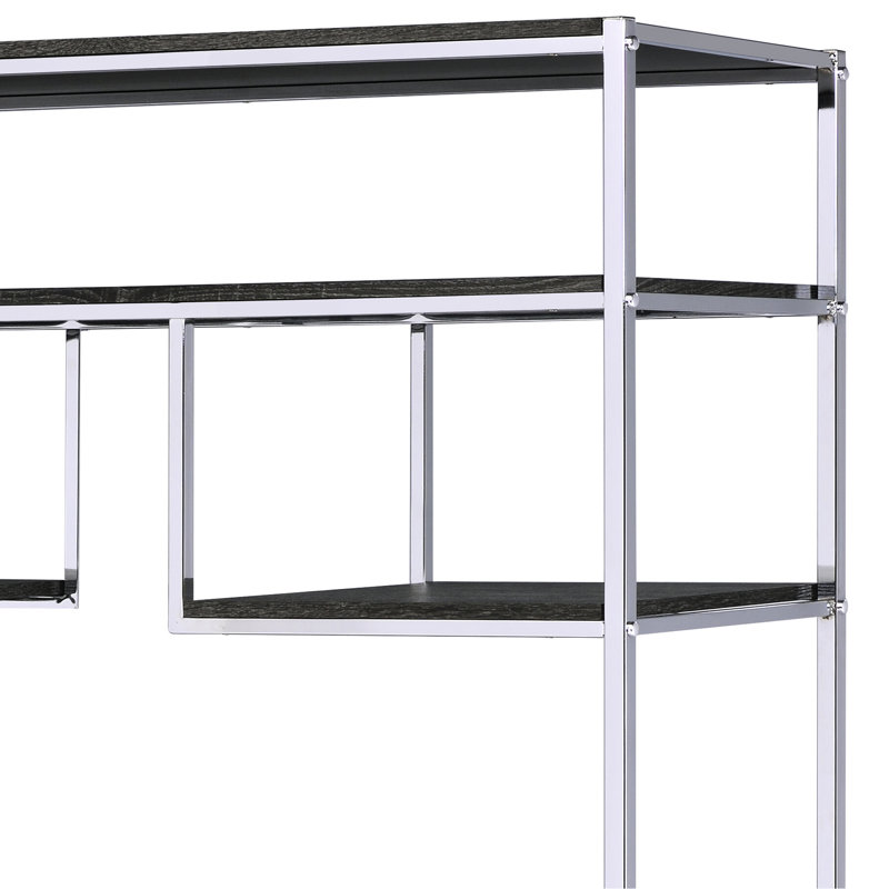 Bibliothèque à 8 tablettes en chêne gris rustique et - système de support géométrique moderne, structure en métal, tablettes en bois réglables pour le salon,