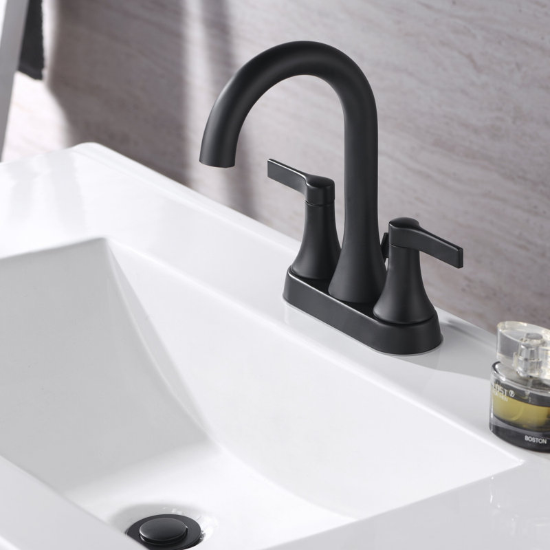 Davvid Two-Handle Centerset Bathroom Faucet with Drain Assembly - Matte Black, Matte Black