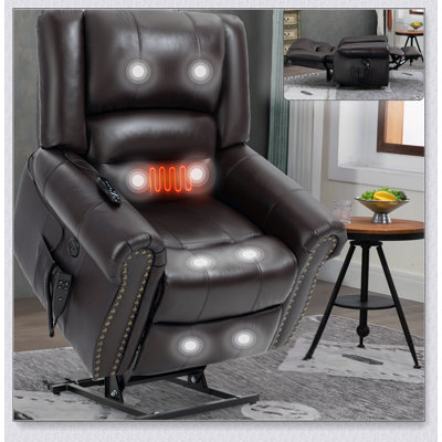 Power Lift Recliner Chair Heat Massage Dual Motor Infinite Position Up to 350 LBS, Genuine Leather
