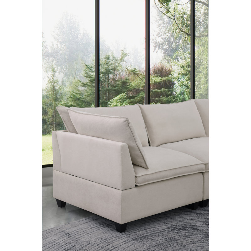 Llorente Polyester Modular Sectional Sofa With Ottoman, Grey Polyester