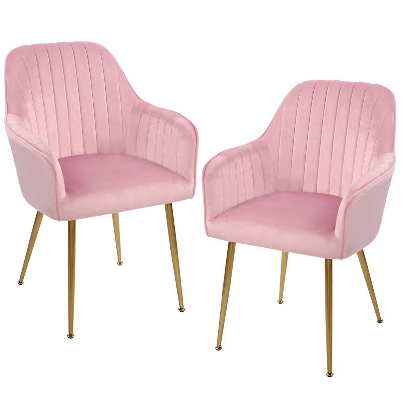 Fauteuil rembourré en velours Aisaiah, Velours rose / doré