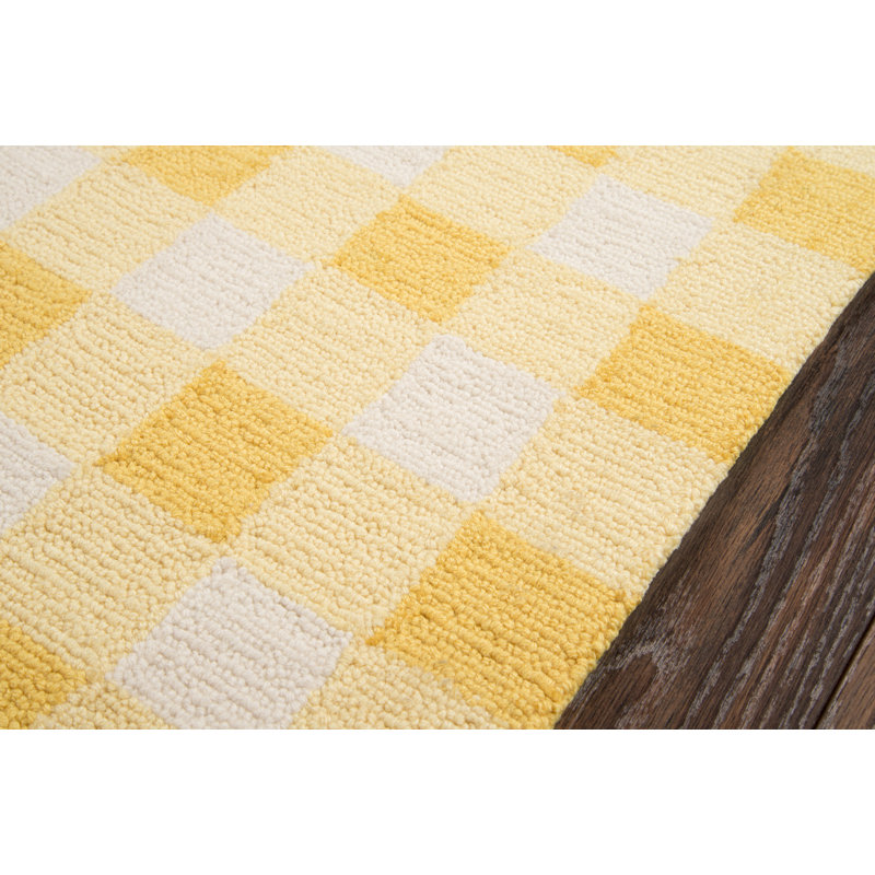 India Hand Hooked Wool Plaid Area Rug, Runner 2'3" x 7'6"