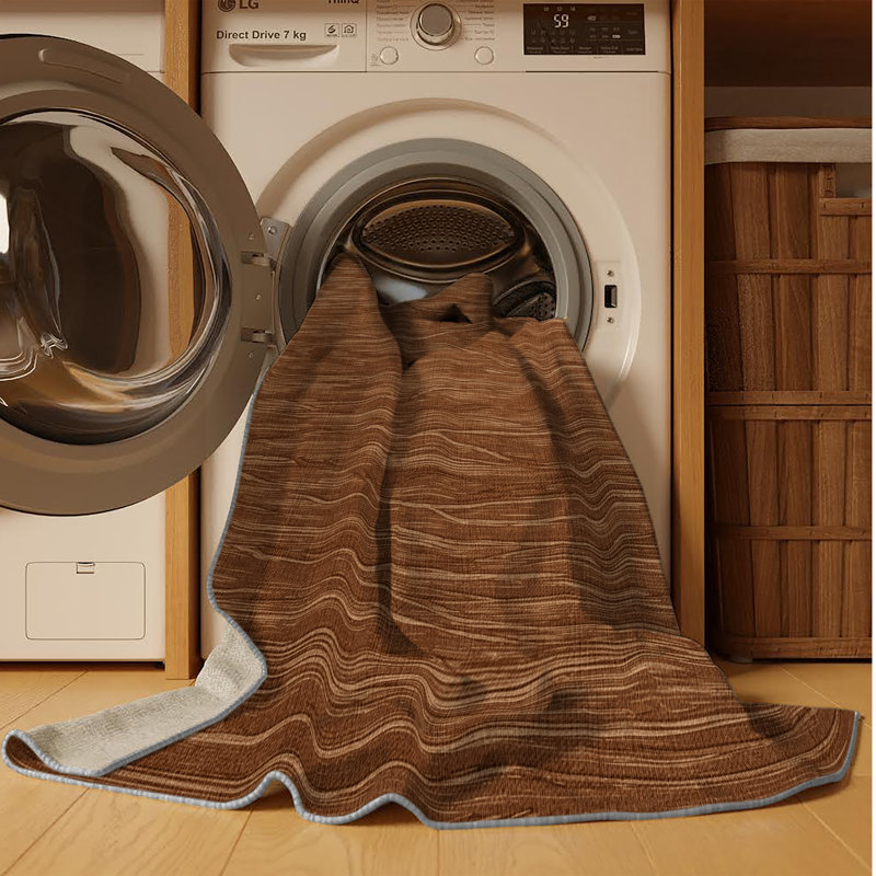 Machine Washable Abstract Brown Area Rug, Round 8'