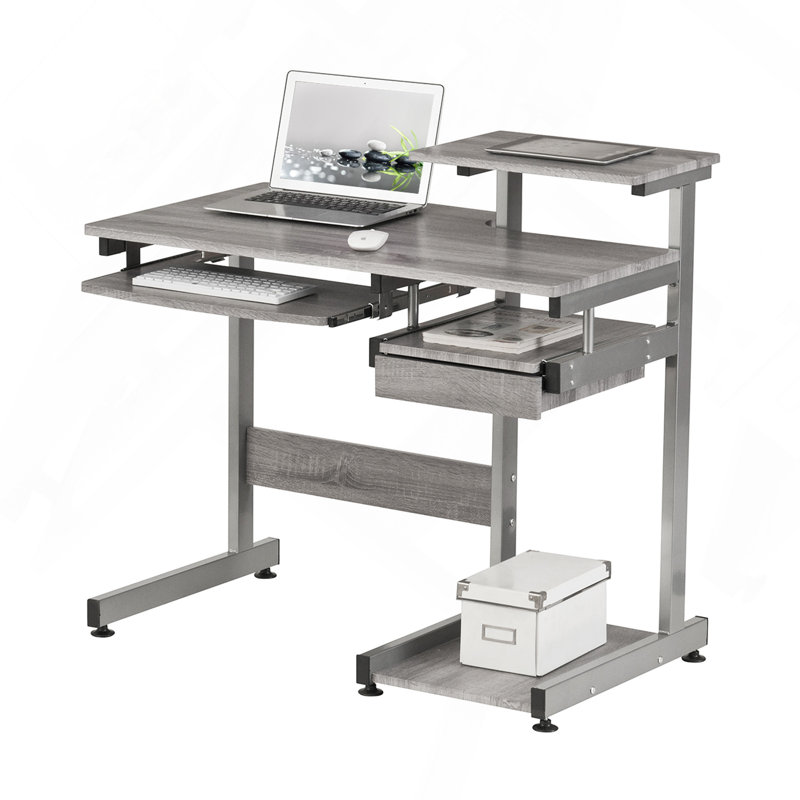 Bureau d'ordinateur gris avec rangement