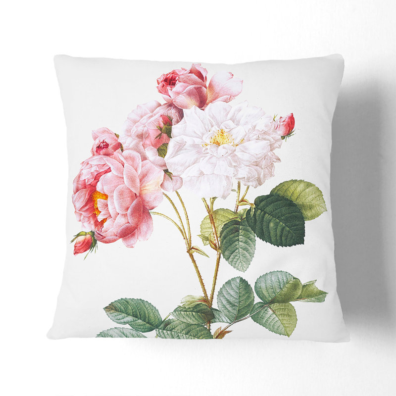 Damask Roses In Pink Square Throw Cushion, 55cm H x 55cm W x 20cm D, Stone