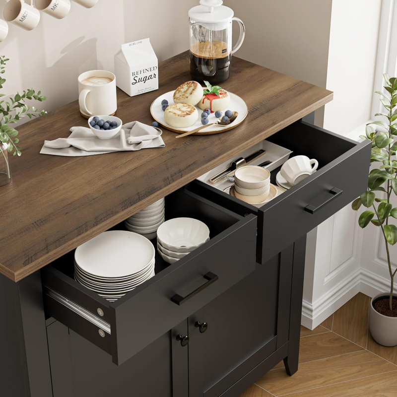 Armoire de rangement moderne avec 2 tiroirs, Noir