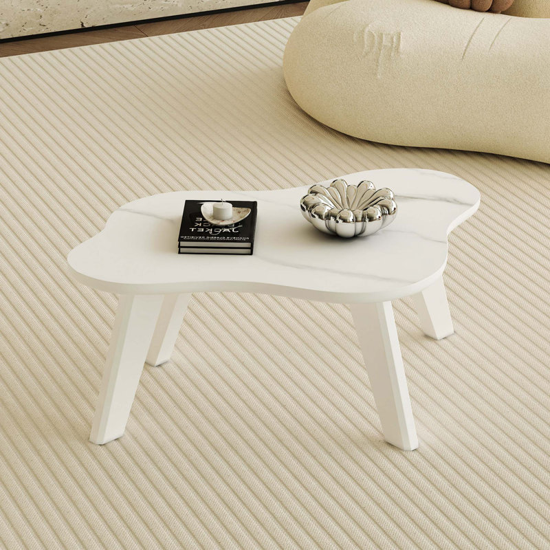 Plateau de table imitation marbre moderne moderne, pieds en bois massif, forme de nuage