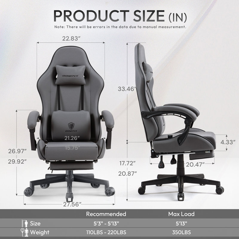 Fabric Big and Tall Gaming Chair, Ergonomic High Back Design with Pocket Spring Cushion, Adjustable Headrest and Retractable Footrest for Office and Gaming, 350LBS