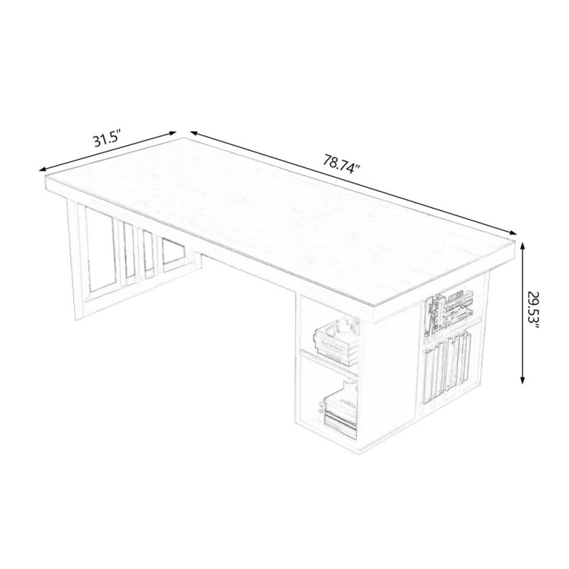 Bureaux rectangulaires en bois massif noyer, H 29,53 po x l 78,74 po x P 31,5 po, Retour à droite