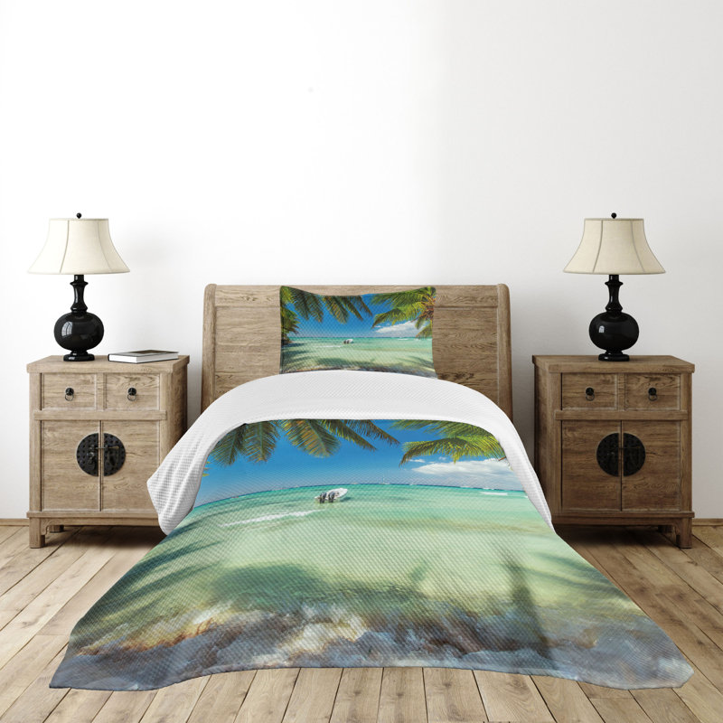 Tropical Twin Quilted Bedspread Set with Pillow Sham