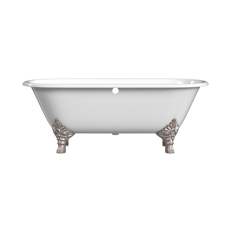 Carlton 70'' L Soaking Bathtub, Brushed Nickel, White Interior with White Exterior