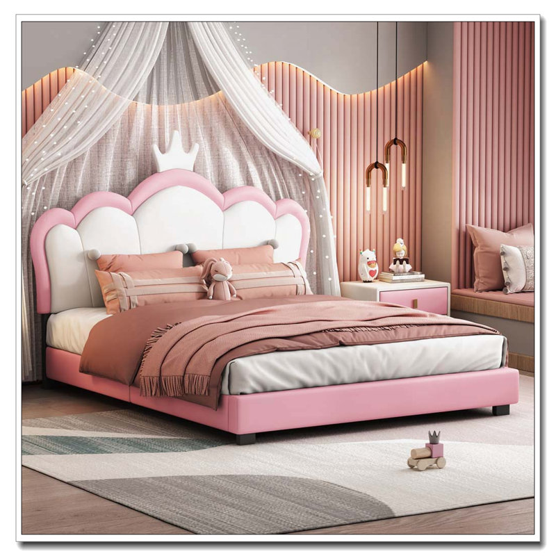 Upholstered Princess Bed, Full, Pink