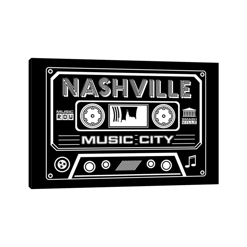 Nashville Cassette - fond foncé - reproduction d'art graphique sur toile, H 18 po x l 26 po x P 1,5 po