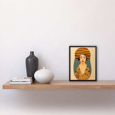 Retro Woman Mid Century Yellow Art Nouveau 1 Piece Single Picture Frame Wall Art