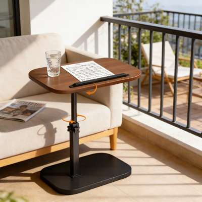 C-Shaped End Table For Couch With 360° Swivel & Adjustable Height, Flip-Over Tray Table Slides Under Sofa For Snacks, Laptop, Or As Bedside Table