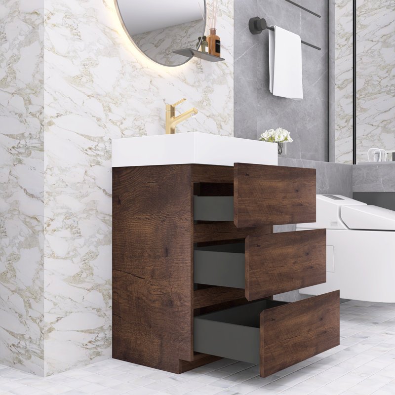 Ensemble de meuble-lavabo simple 24 po Natina, Blanc, Noyer