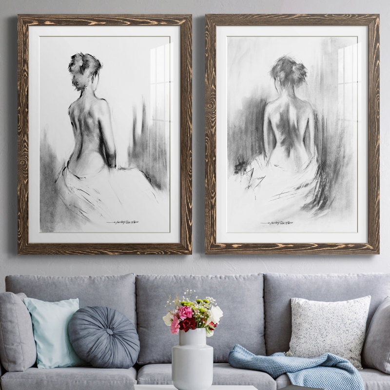 «Soft Silhouette I», ensemble de 2 reproductions d'art, Impression encadrée avec passe-partout, H 24 po x l 36 po, Érable