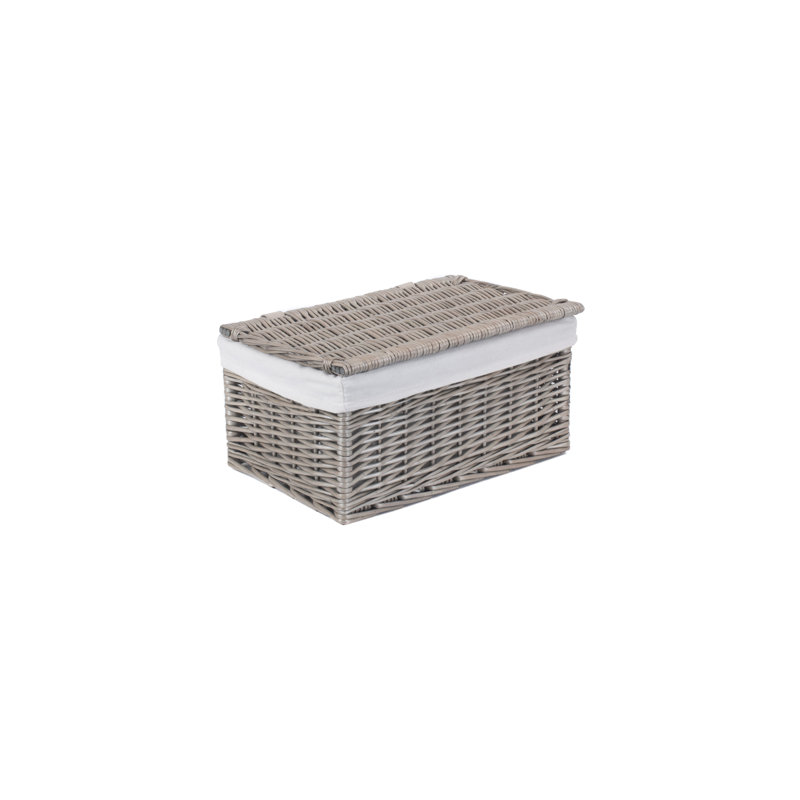 Wicker Storage Basket Hamper with Lining, White Wash/White Lining, 23 cm H x 30 cm W x 42 cm D