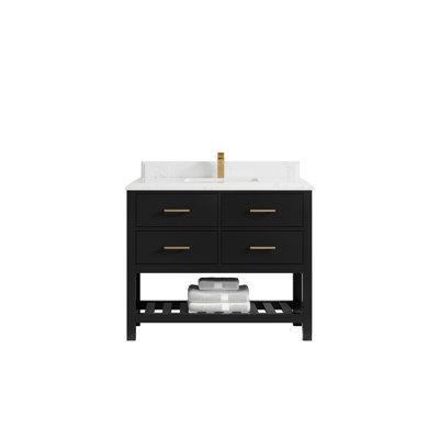 Parker 42 In. W X 22 In. D Single Sink Bathroom Vanity In Black With Cove Edge Quartz