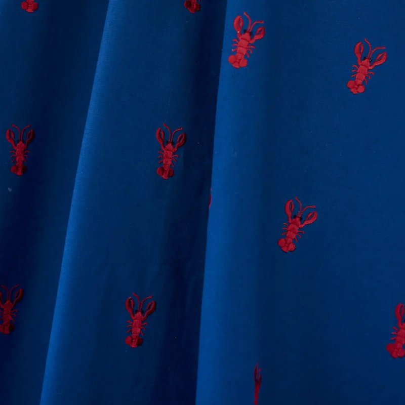 Lobster Embroidery Fabric, Blue/ Dark Blue/ White