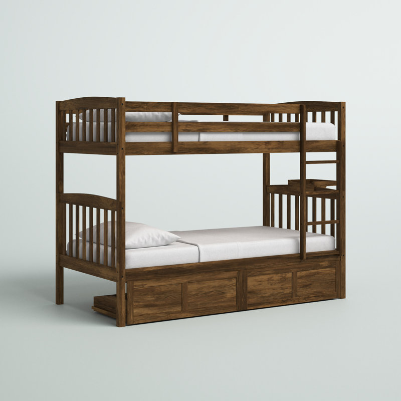 Lit superposé Thomson avec tiroirs de rangement et plateau, Simple sur simple, Yes, Brun rustique