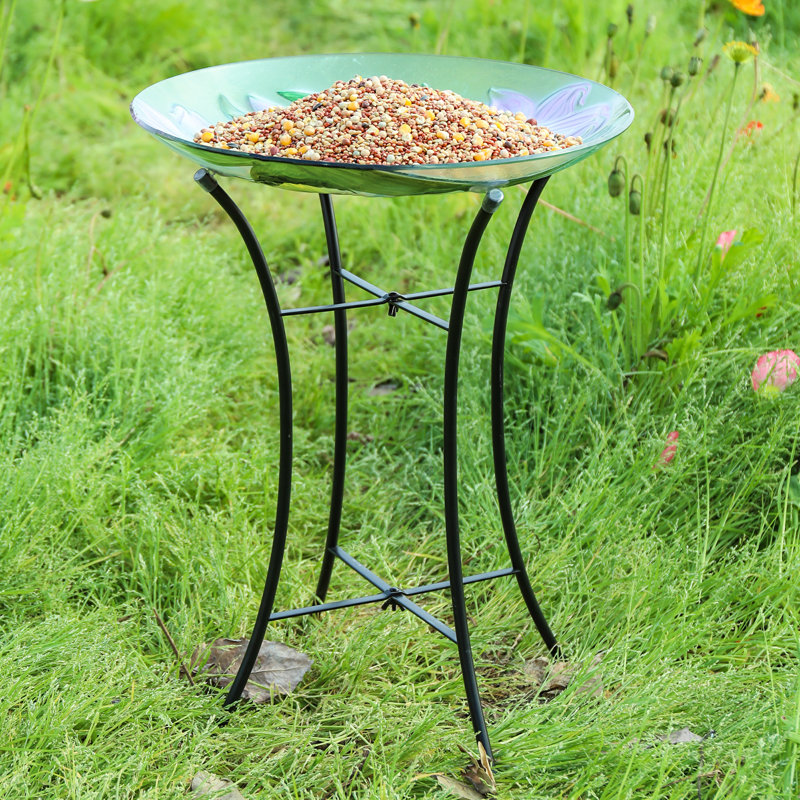 Bain pour oiseaux extérieur, bain d'oiseaux solaire, motif papillon, avec support en métal, attire les oiseaux, pour le jardin, les pelouses, le patio