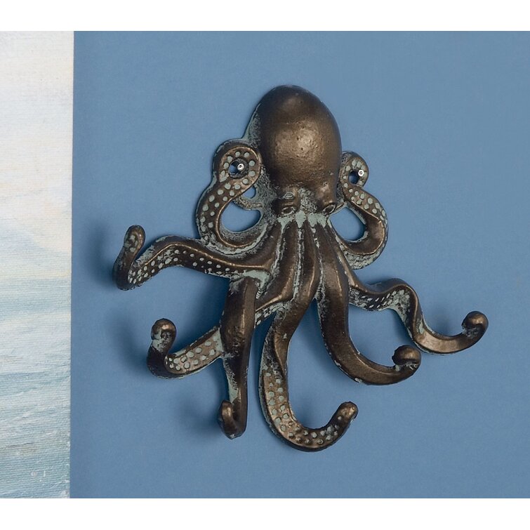 6 cast Iron Octopus Ornament Coat Hook - Wall Mounted Nautical